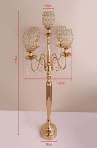 Party Decoratie 10 stks 75 cm hoog tafel middelpunt Acryl Gold 5 Arms Crystal Wedding Candelabra Candle Holder Supply7666639