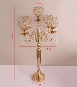 Party Decoratie 10 stks 75 cm hoog tafel middelpunt Acryl Gold 5 Arms Crystal Wedding Candelabra Candle Holder Supply3813841