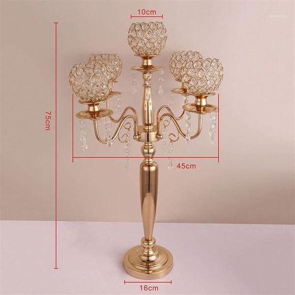 Decoración de fiesta 10 unids 75 cm de altura Mesa central Acrílico Oro 5 brazos Cristal Candelabro Candelabro Candelabro Supply252D