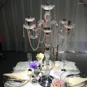 Décoration de fête 10pcs 90cm hauteur acrylique candélabres en métal à 5 bras avec pendentifs en cristal bougeoir de mariage décor de pièce maîtresse