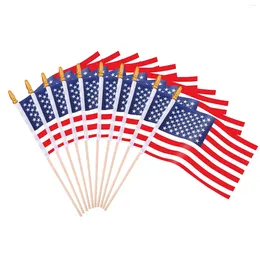 Decoración de fiesta 10 unids Banderas americanas agitadas a mano Palo portátil Mini bandera en Durable con diseño superior seguro para