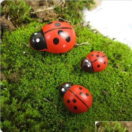 Feestdecoratie 10 stks kunstmatige houten kever cartoon mini zeven sterren ladybug moss micro landschap kunst diy tuinplant drop deliv dhinq