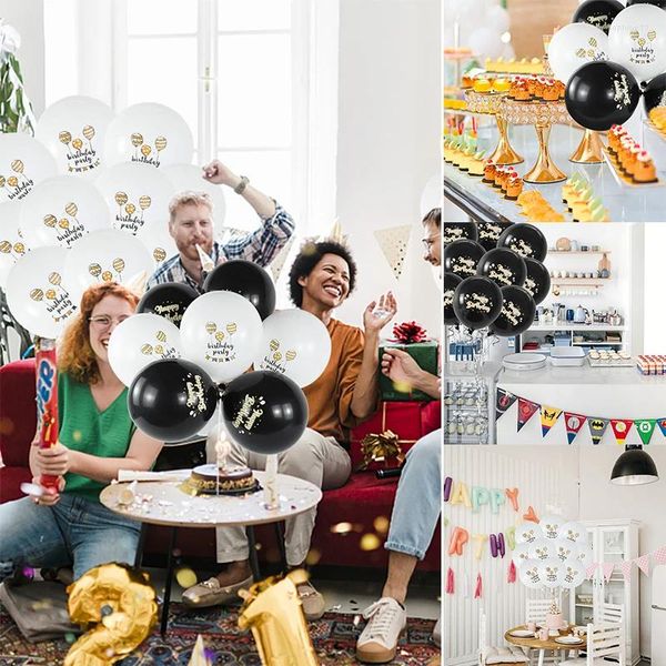 Decoración de fiesta 10 unids Globos de látex blanco negro Conjunto Carta para niños Feliz cumpleaños Suministros de boda