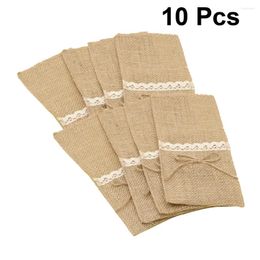 Décoration de fête 10pcs Burlap Jute en dentelle COUVREURES POCKET TABLE SAG pour couteaux fourchettes Ustensiles Holder Vintage Table Table Christmas