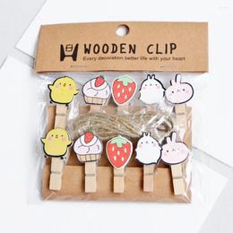 Party Decoration 10pcs Cartoon Wooden Paper Clip Bookmark For With Rope Message Stickers Po Note Cute Wall