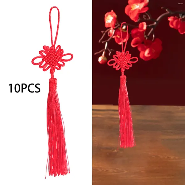 Decoración de fiestas 10pcs nudos chinos con borlas Feng shui nudos bordeos colgantes 2024