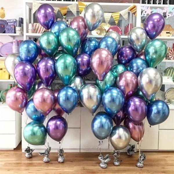 Decoración de fiesta 10 unids Chrome Metallic Latex Air Helio Globos Baby Shower Boda Cumpleaños Globos Infatable Balon