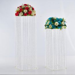 Décoration de fête 10pcs cristal pièce maîtresse clair support de fleur lustre table de mariage pilier avec pendentifs acryliques grands vases