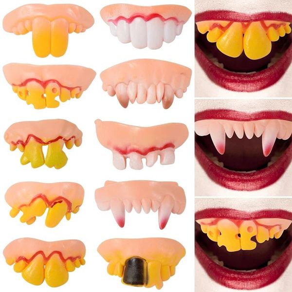 Décoration de fête 10pcs Dentures Halloween drôles Vampire incisives en caoutchouc faux costume dent