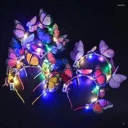 Party Decoratie 10 -stx gloeiende led verlicht vlinder fascinator hoofdband Bohemian Hair Band Glow Headpiece for Women Wedding Christmas