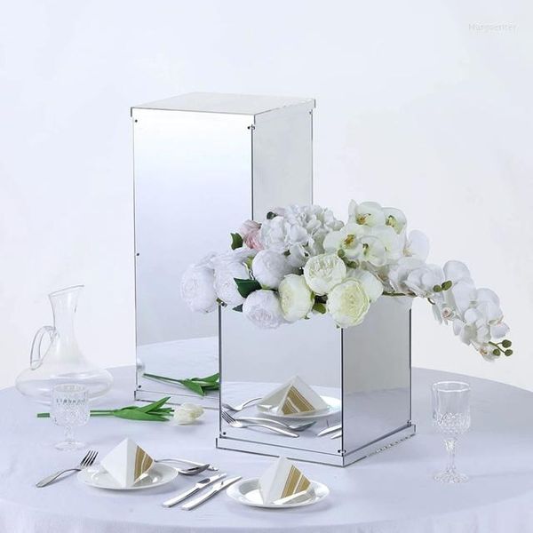 Decoración de fiesta 10 uds) espejo de plata dorado cuadrado soporte de exhibición de acrílico soporte de flores centros de mesa decoración para boda Yudao447