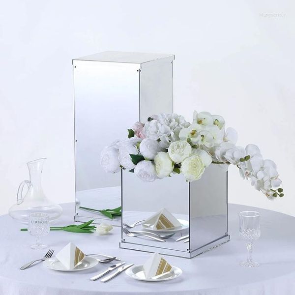 Décoration de fête 10pcs) or argent miroir carré acrylique affichage plinthes support de fleurs centres de table décor de table pour mariage Yudao447