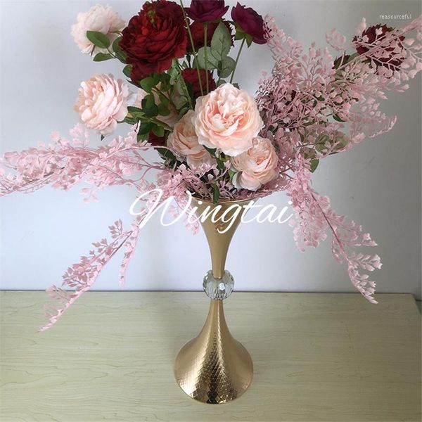 Décoration de fête 10pcs or vase trompette forme cristal table de mariage pièce maîtresse événement route plomb vases à fleurs délicates pour