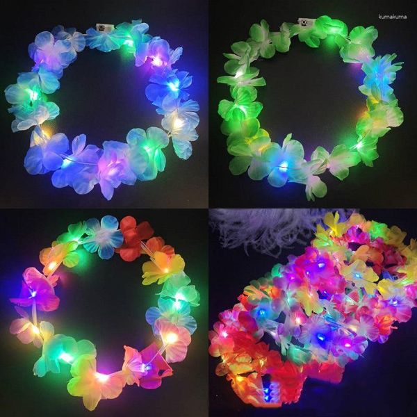 Decoración de fiesta 10 Uds. LED hawaiano Lei Floral diadema iluminada corona de flores guirnalda brillante verano playa piscina decoraciones de boda