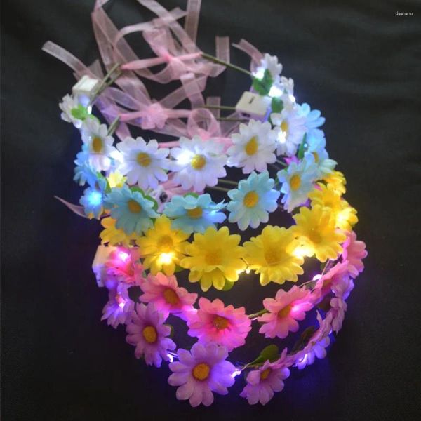 Decoración de fiestas 10pcs Light Up Glow Flashing Femenina Diabia Floral Floral Flower Flower Halo Po Prop para Boda del Festival