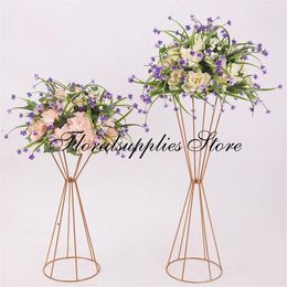 Décoration de fête 10pcs / lot or fleur stand 50 70cm hauteur métal route plomb mariage pièce maîtresse fleurs vases pour événement home196v