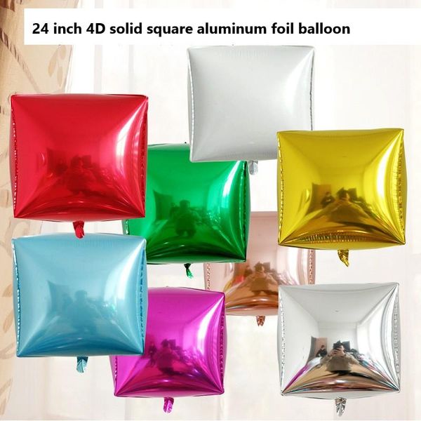 Decoración de fiesta 10 unids / paquete Venta de 24 pulgadas 4D Estéreo Cuadrado Globo de aluminio Venta al por mayor Festival de cumpleaños Lámina de color arcoíris