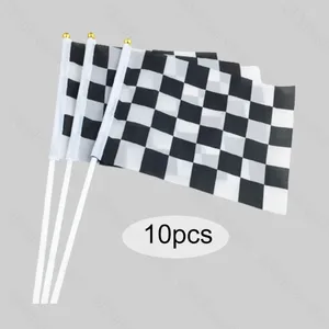 Décoration de fête 10pcs Drapeurs de carreaux de voiture de course 21x14cm Banneurs à damier à damier blanc noir pour l'anniversaire