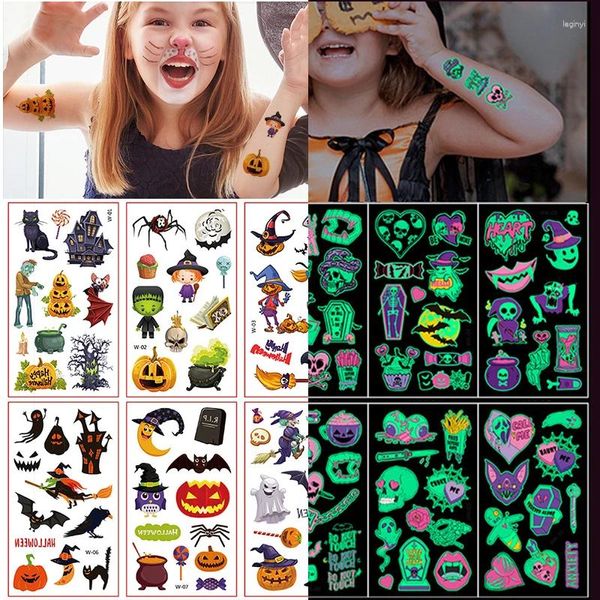 Décoration de fête 10pcs / set enfants bande dessinée nuit lueur Halloween autocollants de tatouage activités de fête de Noël rassemblements de vacances temporaires