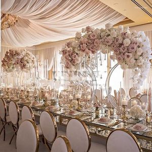 Decoración de fiesta 10 uds) florero de Metal blanco dorado y plateado alto soporte de mesa centros de mesa para evento de boda decoración moderna para el hogar