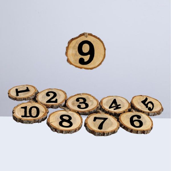 Décoration de fête 10pcs tranche d'arbre 1- 10 numéros de table panneau en bois inachevé