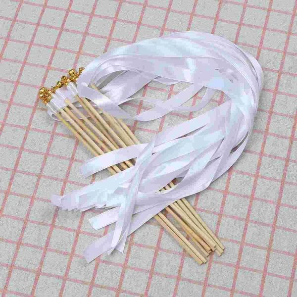 Décoration de fête 10pcs Mariage Fairy Sticks Streamers blancs avec des cloches Wand Cheer accessoires Favors pour les vacances de douche