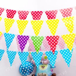 Feestdecoratie 10sets/lot baby shower blauw roze groene stippen thema hangende banner versieren bunting boys gunsten pennant verjaardag vlaggen