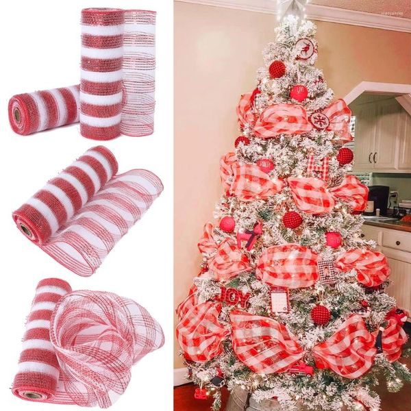 Décoration de fête 10yards 26cm Ruban de Noël Rouge Blanc Stripe Mesh Weth Wedd