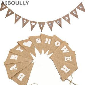 Décoration de fête 11 drapeaux Baby Shower Jute drapeau rustique Burlap Hessian Bantin Banner Pennant pour la journée des enfants du mariage