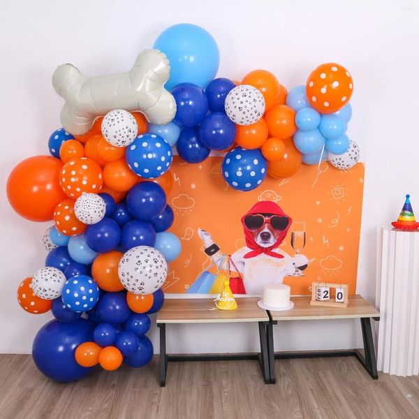 Decoración de fiestas 113 piezas Conjunto de globo temático de perro adecuado para fiestas de cumpleaños decoradas con hueso azul y naranja