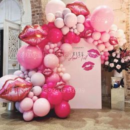 Feestdecoratie 113pcs lippen ballonnen slinger kit rose rode macaron roze latex ballon voor meisje Valentijnsdag bruiloft vrijgezellende decor decor