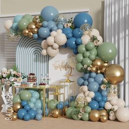 Décoration de fête 116pcs Ballons verts bleu poussiéreux Garland Arch Kit Confettis Gold pour le mariage d'anniversaire Décorations de baby shower