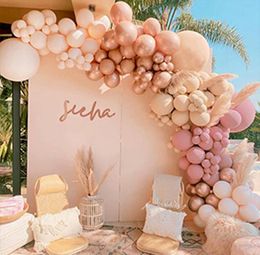 Decoración de fiesta 116 unids Retro Pink Balloon Arch Garland Kit Telón de fondo Baby Shower Rose Gold Celebración de boda Globos Globos6587929