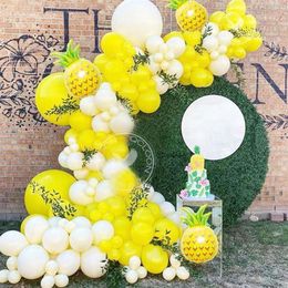 Décoration de fête 116pcs jaune blanc ballon guirlande arc kit grand feuille d'aluminium ananas mariage anniversaire bébé douche décorations318p