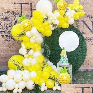 Décoration de fête 116pcs jaune blanc ballon guirlande arc kit grand feuille d'aluminium ananas mariage anniversaire bébé douche décorations26 Dhwny