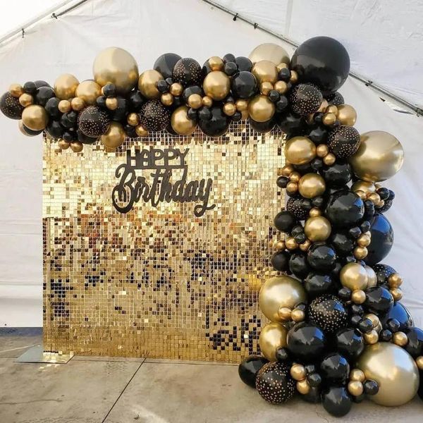 Decoración de fiestas 118pcs Arch Balloon Garland Kit cromado de oro metálico látex lunares negros globos de boda baby shower decoraciones de cumpleaños