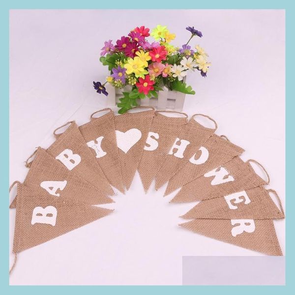 Décoration De Fête 11 Pcs Drapeaux De Coeur De Toile De Jute Vintage Chaîne Jute Hessian Bunting Bannière Pour Baby Shower Anniversaire Drop Delivery 20 Mxhome Dhjga