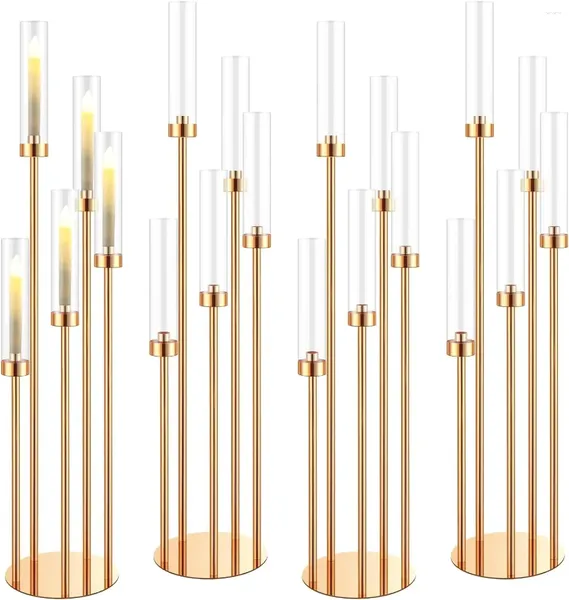 Decoración del partido 11 PCSGOLD/NEGRO) Candelabra de piso 5 Arm Gold Candle Solders Pie para mesas Metal Candlestick Set Boda