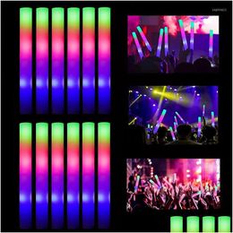 Decoración de fiesta 12/15/30/60 unids Cheer Tube Stick Glow Sticks Luz oscura para Bk Colorf Espuma de boda Rgb LED Drop Entrega DHKN7