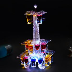 Décoration de fête 12/24 trous LED casier à vin balle support de verre Rechargeable plateau de Service présentoir en verre KS43