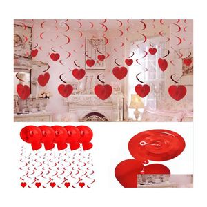 Feestdecoratie 12/24 stcs/veel rood liefde hart plafond hangende werveling bruiloft ornamenten kamer benodigdheden slinger drop levering home tuin dhcnu
