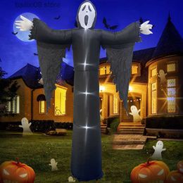 Feestdecoratie 12 FT Halloween-opblaasboten Decoratie Buiten Opblaasbaar Grim Reaper Ghost met zeis LED-verlichting Tuin Tuin Gazon Thuis Feestspeelgoed T230926