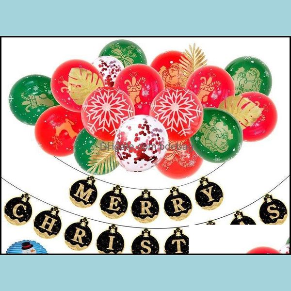 Decoración de fiestas de 12 pulgadas Gilesto de oro de Navidad Tarjetas de oro negro y banderas Lacas de látex Sets Favors Supplie DH1H4