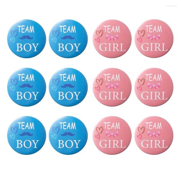 Décoration de fête 12 pièces Bouton de révélation de genre Team Boy Girl Pins Baby Shower Faveurs Fournitures Rose Bleu