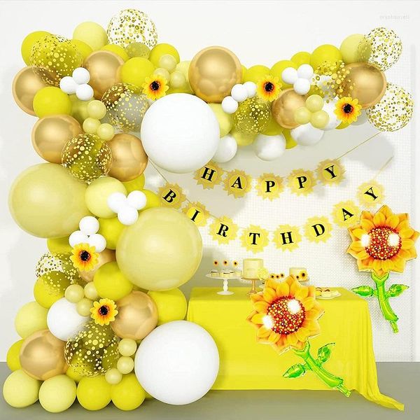 Décoration de fête 120 pièces jaune feuille tournesol ballon guirlande Arches ensemble filles anniversaire bébé douche heureux bannière