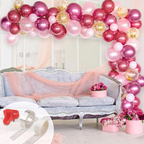 Decoración de fiesta 120 unids Metal Globo Arco Puente Goma Cadena Punto Knotter Set Serie Oro Rosa