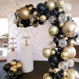 Decoración de fiesta 121 Uds. Kit de arco de guirnalda de globos, Globos negros de oro cromado, Globos de látex, decoraciones de cumpleaños hawaianas para bodas