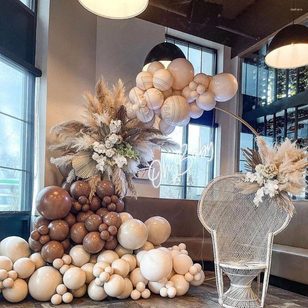Decoración de fiesta 122 unids retro albaricoque café globos garland arco kit para baby shower telón de fondo decoraciones aire globos género revelar suministros