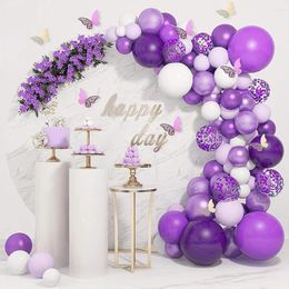 Decoración de fiesta 124 unids metal globos púrpuras arco oro burtterfly blanco macaron guirnalda para decoración de fondo de boda