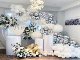 Décoration de fête 125pcs Ballon de mariage Garland Kit Silver White Chrome Globos 4d Ball Baby Shower Fond Wall Supplies92143233695720